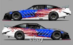 American Flag Race Car Side Wrap Decals Late Model, Street Stock, Modified