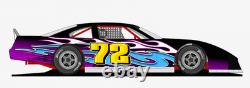 Blue Triple Flames Dirt Late Model, Dirt Modified Race Car Side Graphics