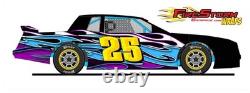Blue Triple Flames Dirt Late Model, Dirt Modified Race Car Side Wrap & Numbers