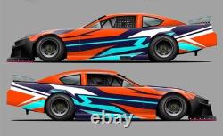 Oranger and Blue Race Car Side Wrap Decals Late Model, Street Stock, Modified