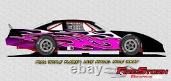 Pink Triple Flames Dirt Late Model, Dirt Modified Race Car Side Graphics