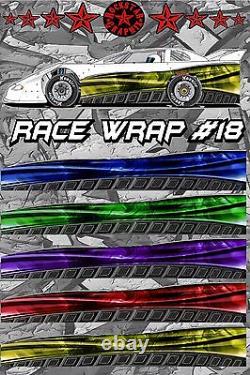 RACE CAR GRAPHICS #18, Half Wrap Vinyl Decal IMCA Late Model Dirt Trailer Truck