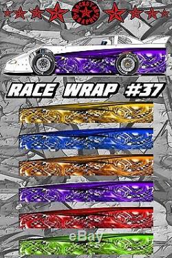 RACE CAR GRAPHICS #37, Half Wrap Vinyl Decal IMCA Late Model Dirt Trailer Truck