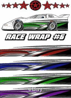 RACE CAR GRAPHICS #6, Half Wrap Vinyl Decal IMCA Late Model Dirt Trailer Truck
