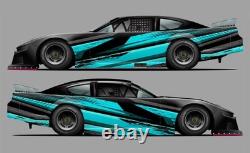 Race Car Side Wrap Decals Late Model, Street Stock, Modified Blue and Black