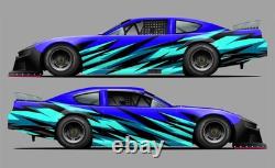 Race Car Side Wrap Decals Late Model, Street Stock, Modified Blue and Black
