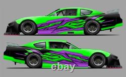 Race Car Side Wrap Decals Late Model, Street Stock, Modified Green and Purple