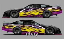 Yellow Flames Race Car Side Wrap Decals Late Model, Street Stock, Modified #55