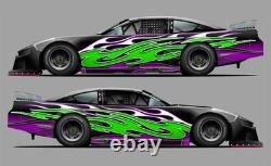 Yellow Flames Race Car Side Wrap Decals Late Model, Street Stock, Modified #55